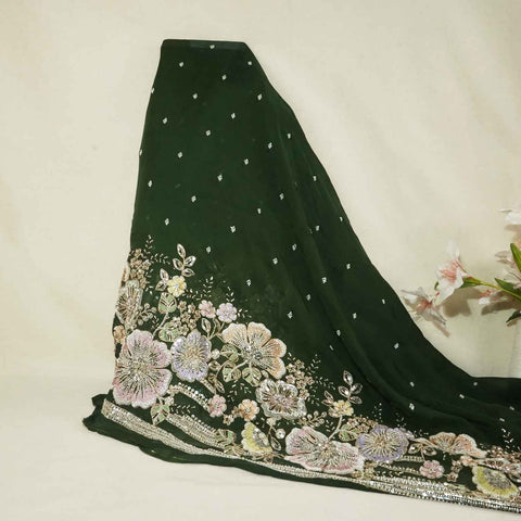 Dark Green Embroidery Cut Dana Organza Fabric WI-27284