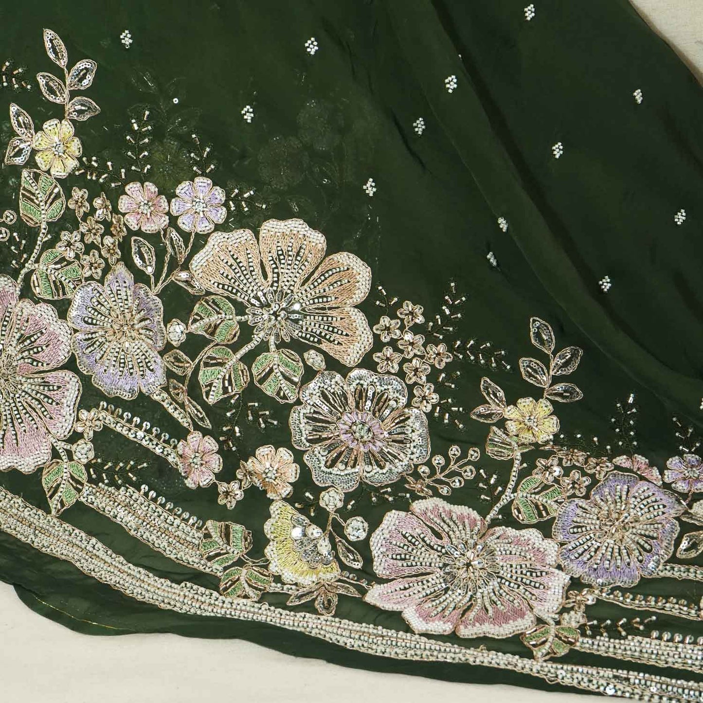 Dark Green Embroidery Cut Dana Organza Fabric WI-27284