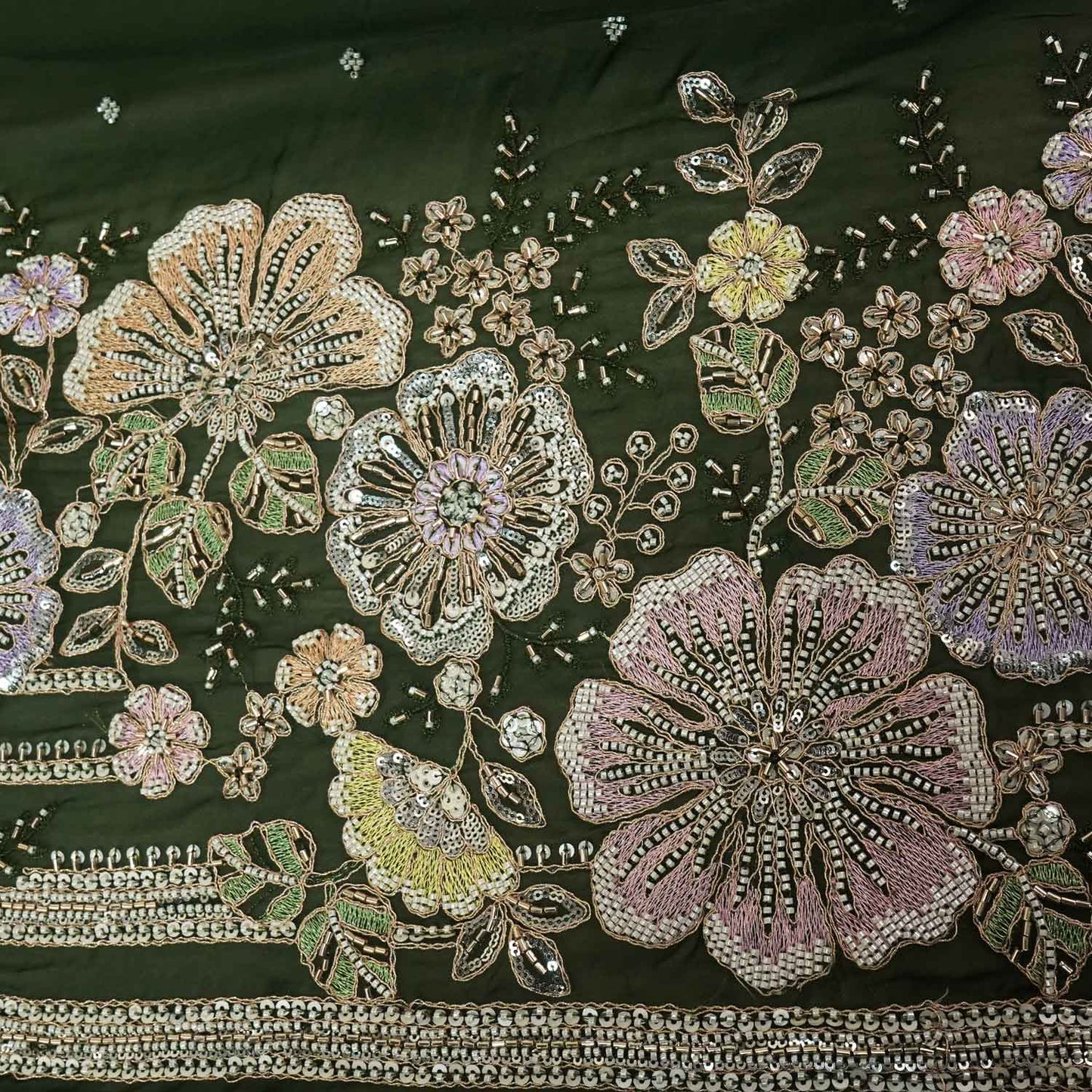 Dark Green Embroidery Cut Dana Organza Fabric WI-27284