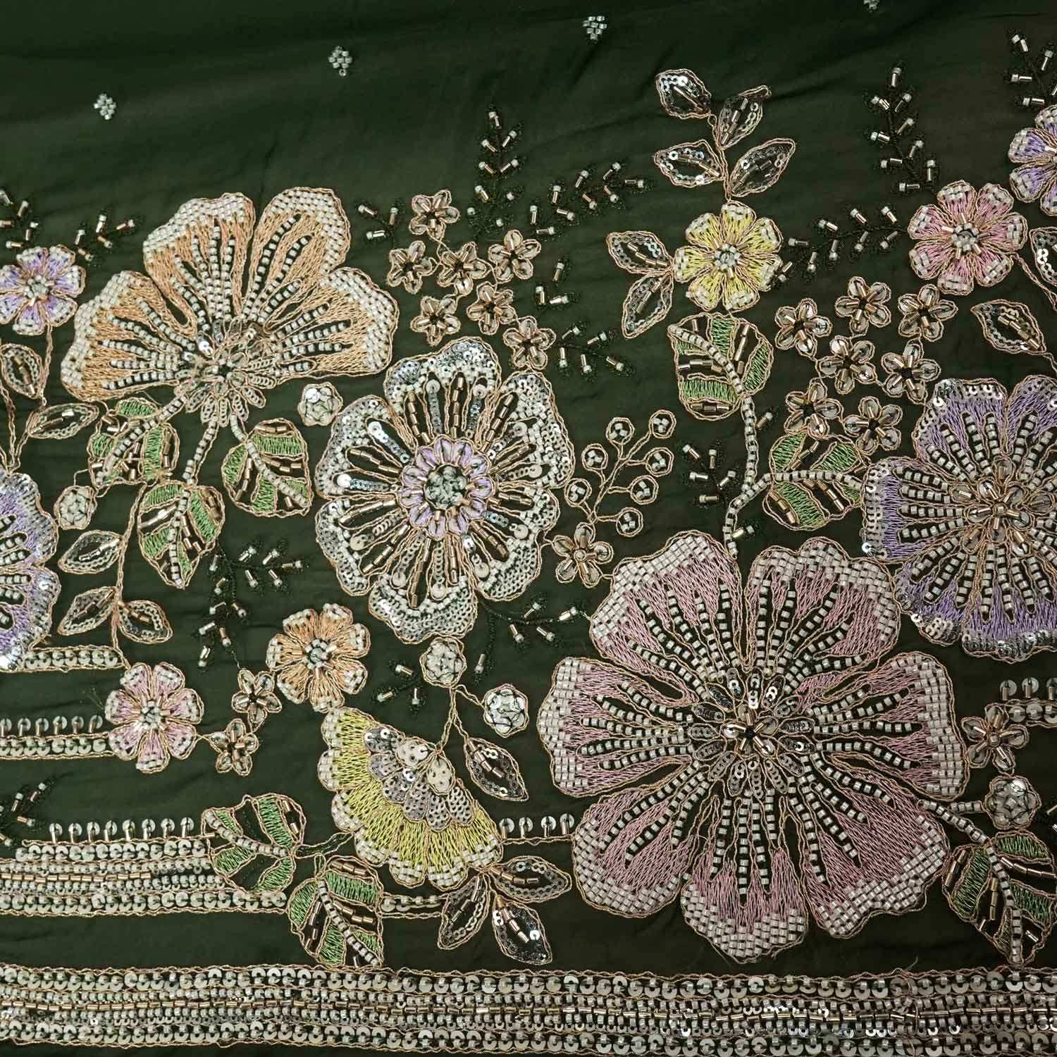 Dark Green Embroidery Cut Dana Organza Fabric WI-27284 - TradeUNO