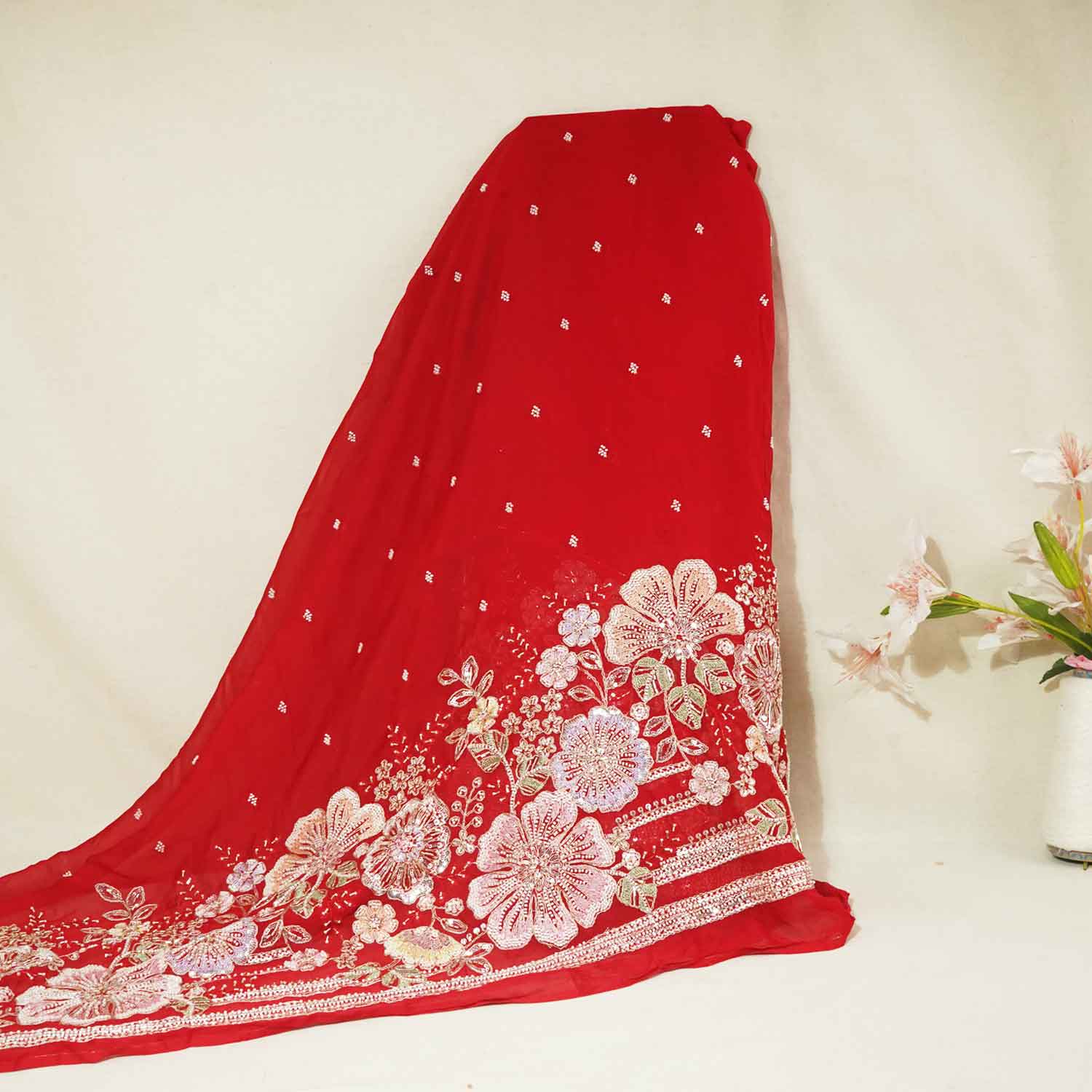 Red Embroidery Cut Dana Organza Fabric WI-27285 - TradeUNO