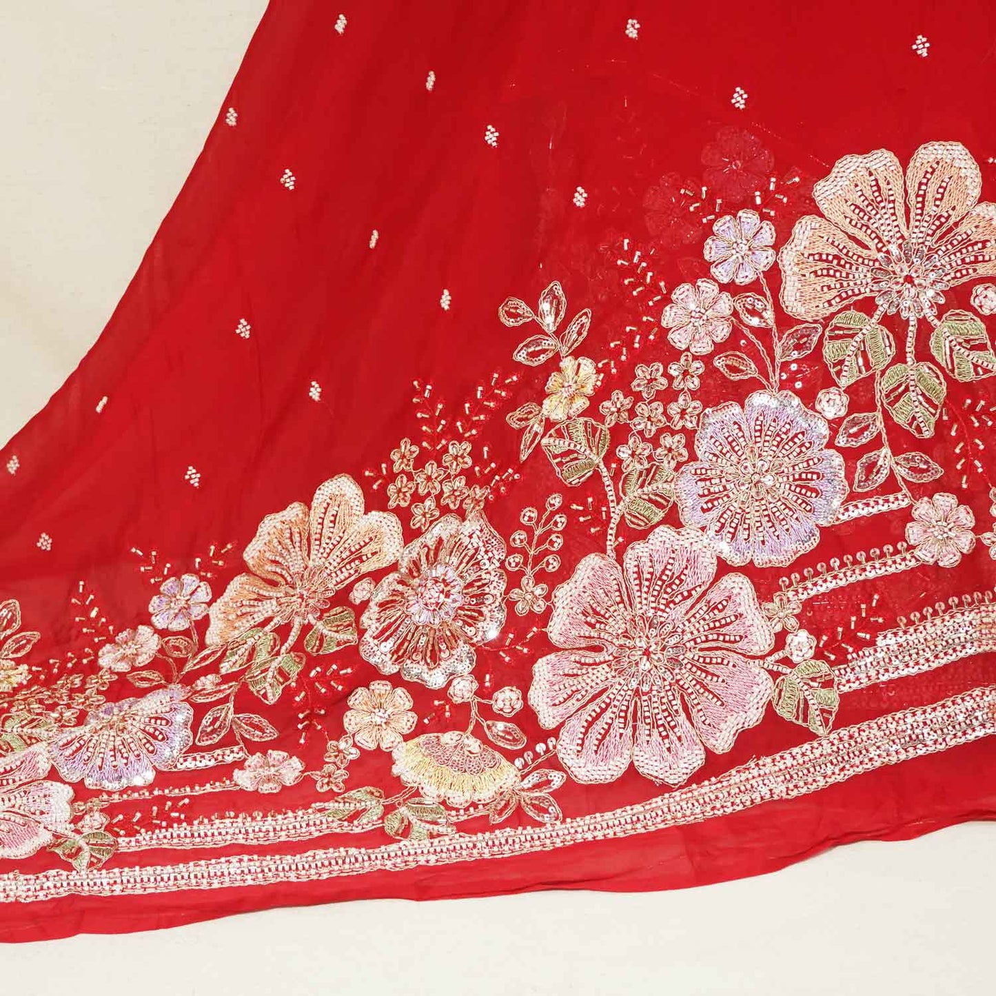Red Embroidery Cut Dana Organza Fabric WI-27285