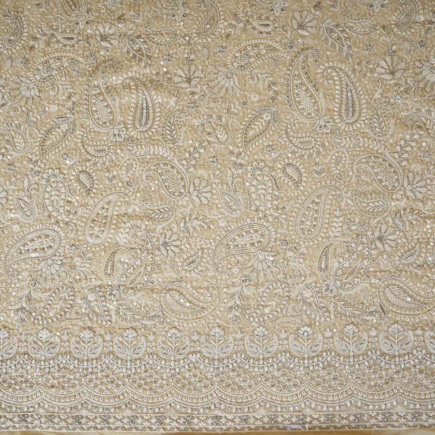 Lemon Yellow Paisley Sequins Embroidery Chikankari Georgette Fabric DRAJ-28274