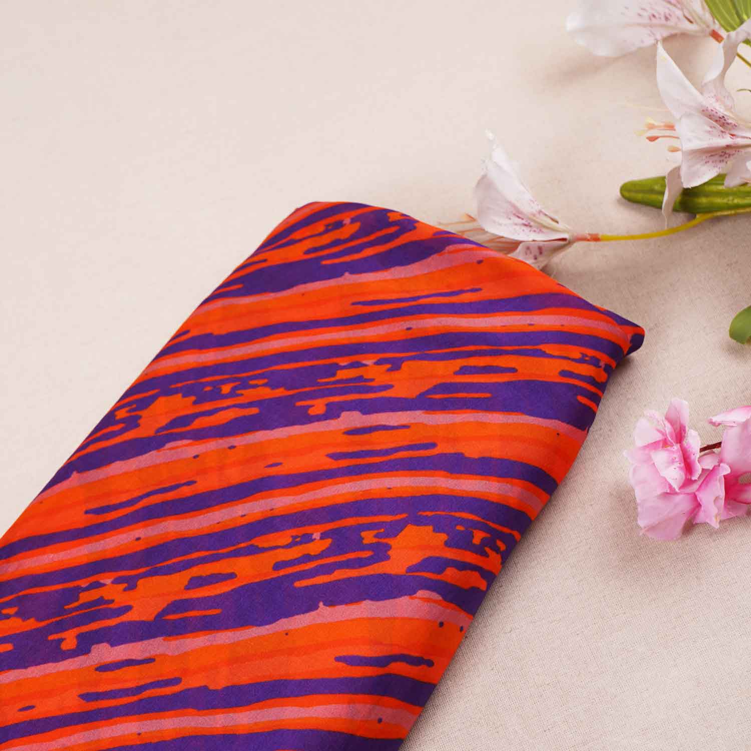 Purple & Orange abstract print Viscose Organza Fabric MF-27523