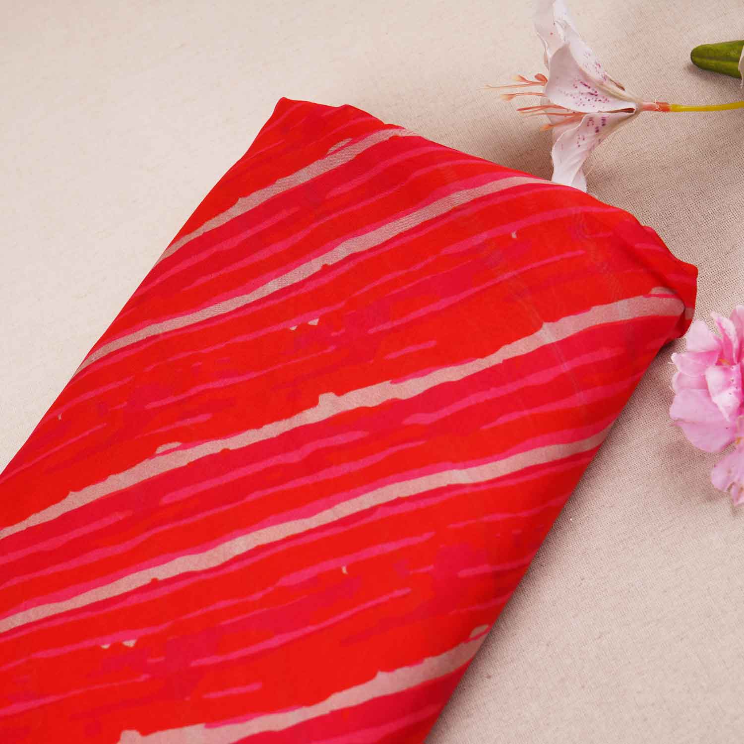 Orange & Pink abstract print Viscose Organza Fabric MF-27525