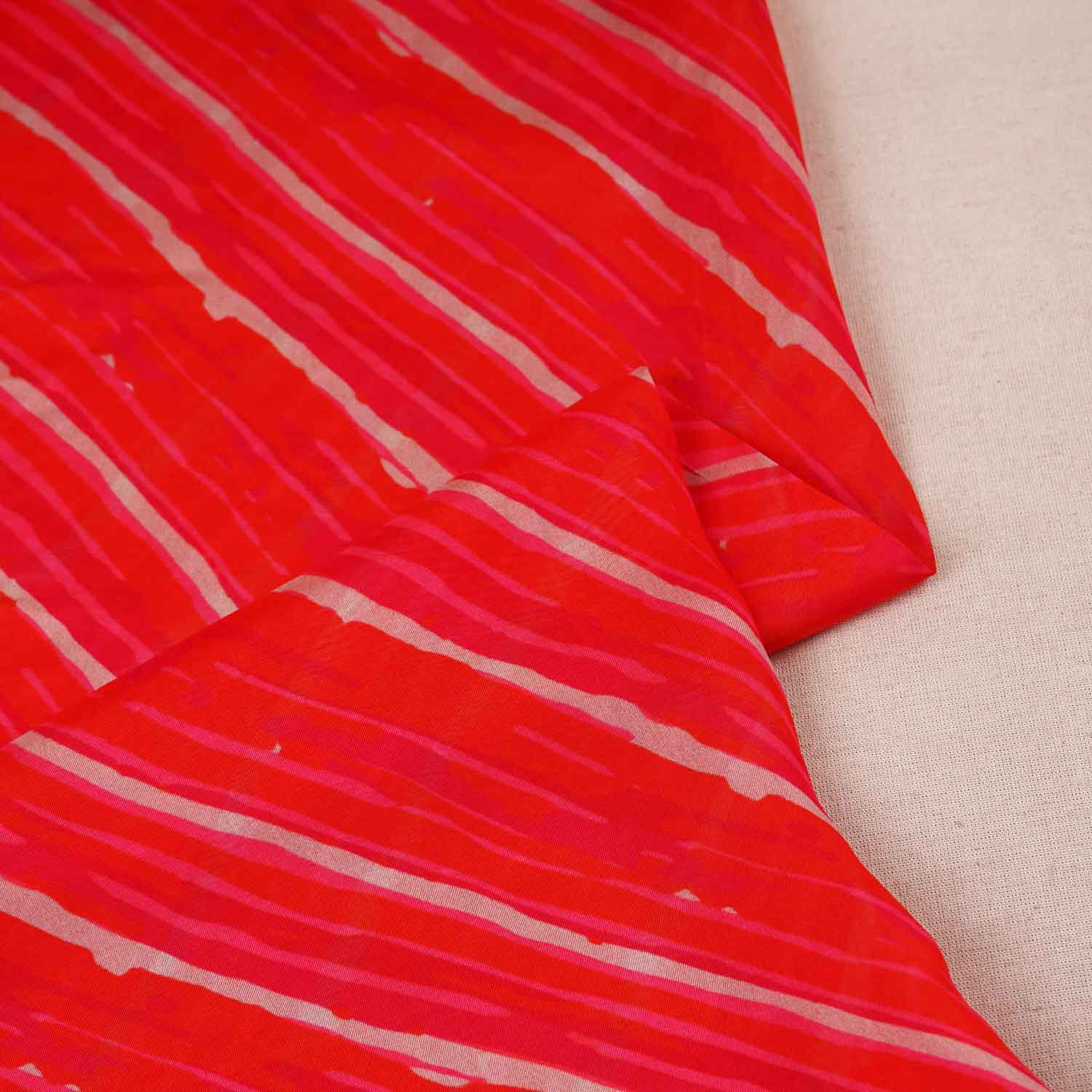 Orange & Pink abstract print Viscose Organza Fabric MF-27525