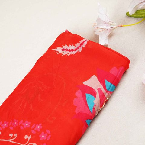 Orange Floral hand embroidery Viscose Organza Fabric MF-27526