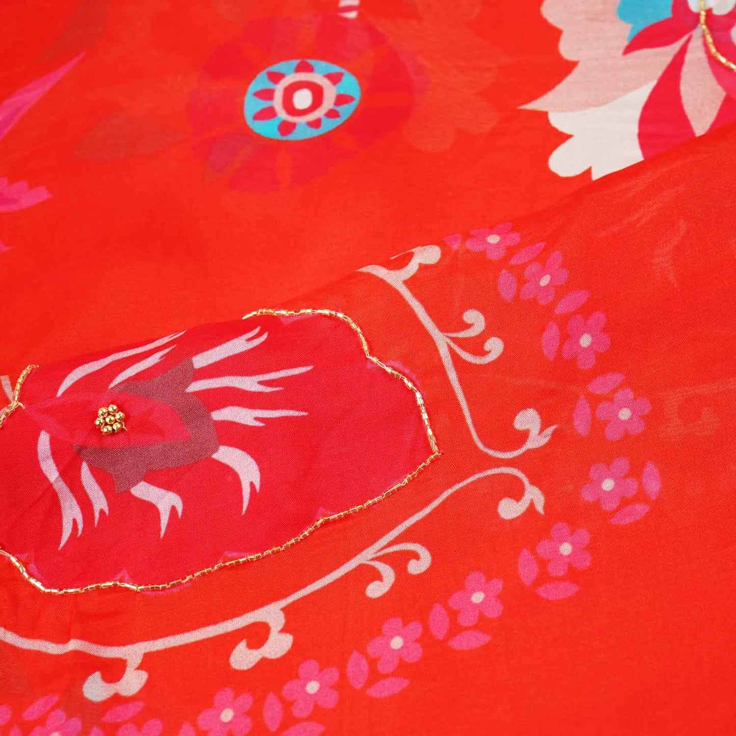Orange Floral hand embroidery Viscose Organza Fabric MF-27526