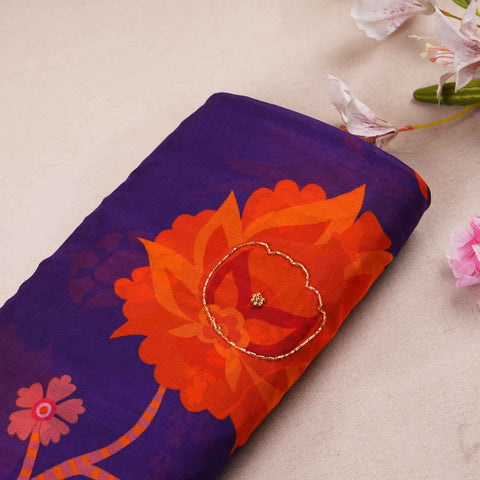 Purple Floral hand embroidery Viscose Organza Fabric MF-27528