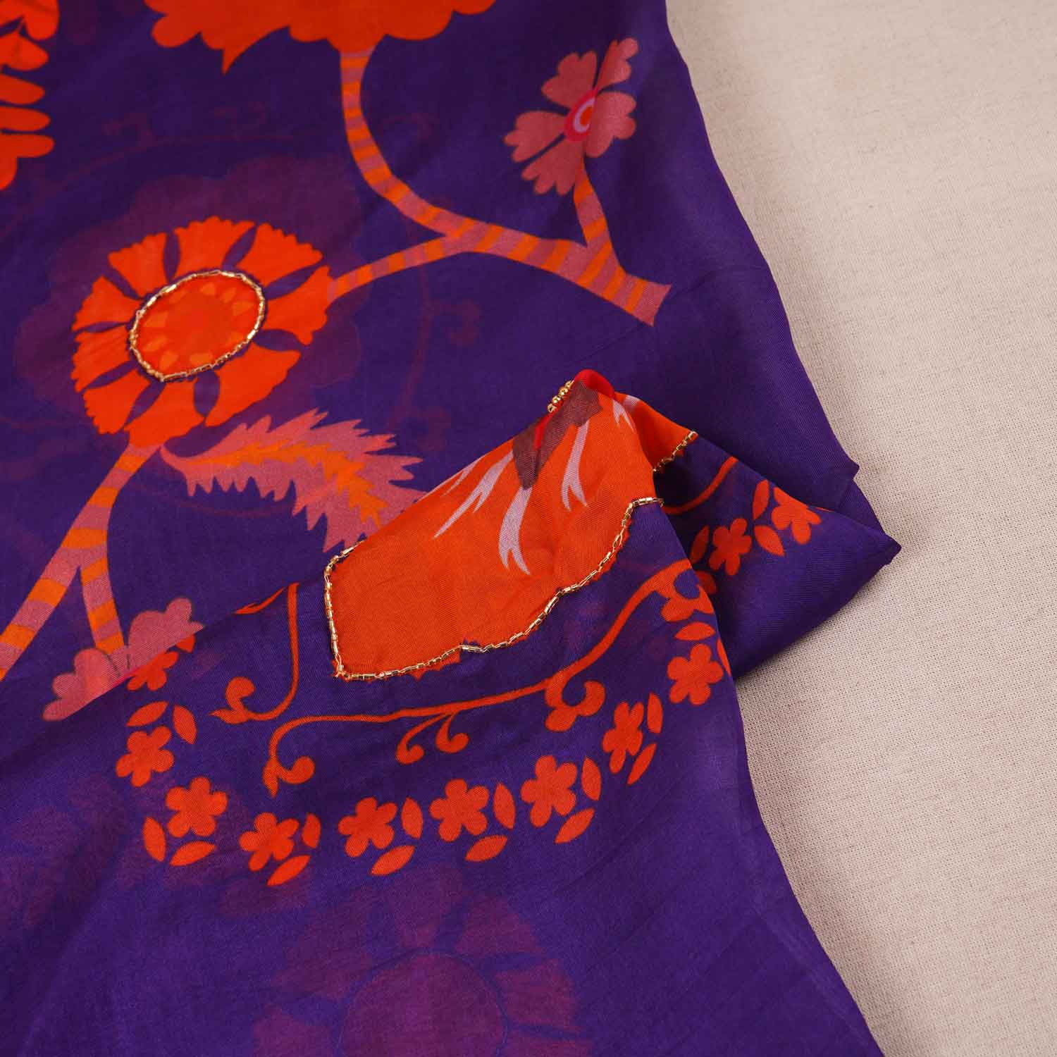 Purple Floral hand embroidery Viscose Organza Fabric MF-27528