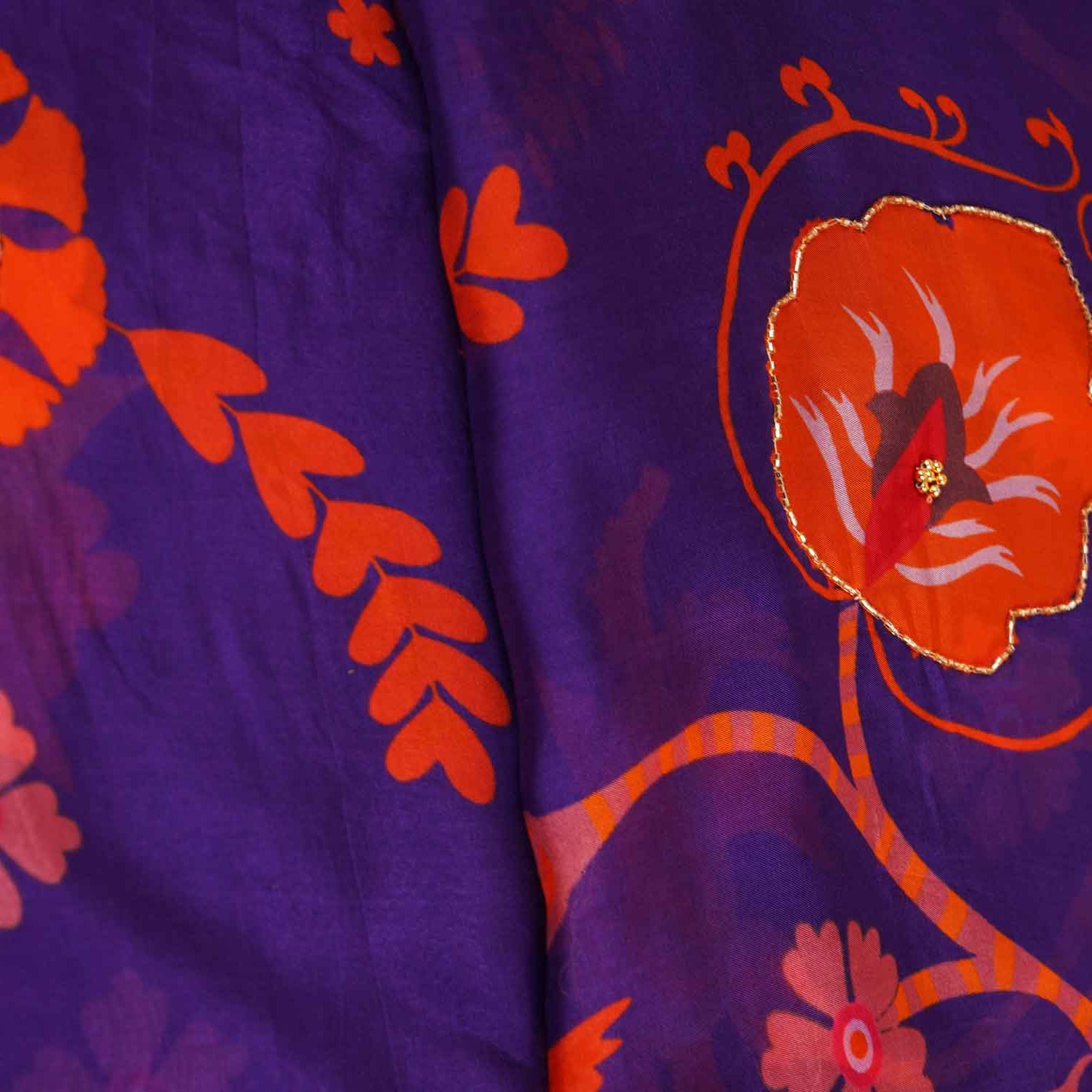 Purple Floral hand embroidery Viscose Organza Fabric MF-27528