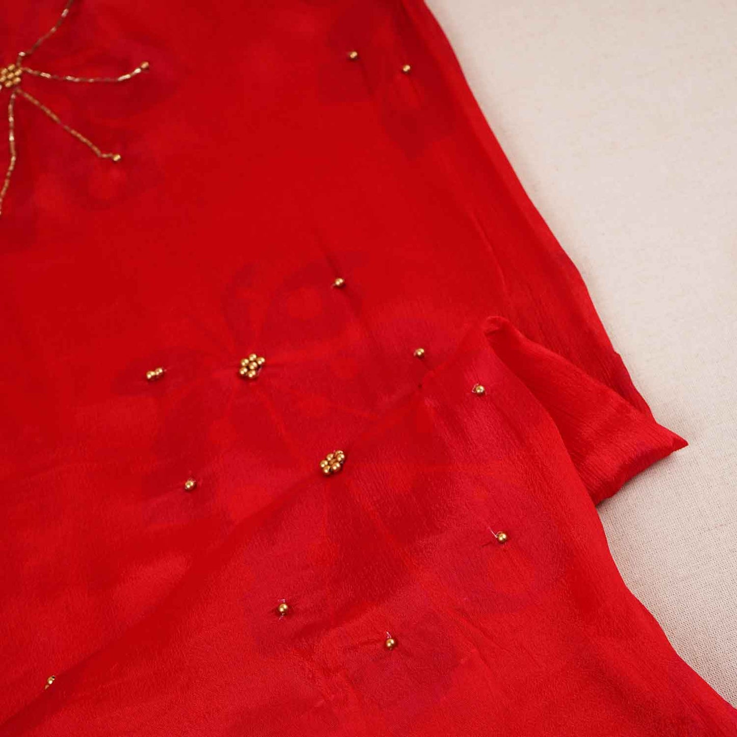 Red Floral hand embroidery Chinon Fabric MF-27531