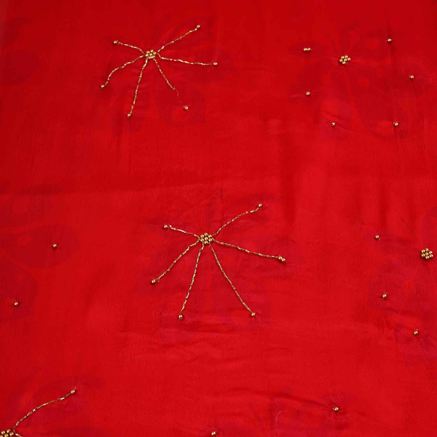Red Floral hand embroidery Chinon Fabric MF-27531