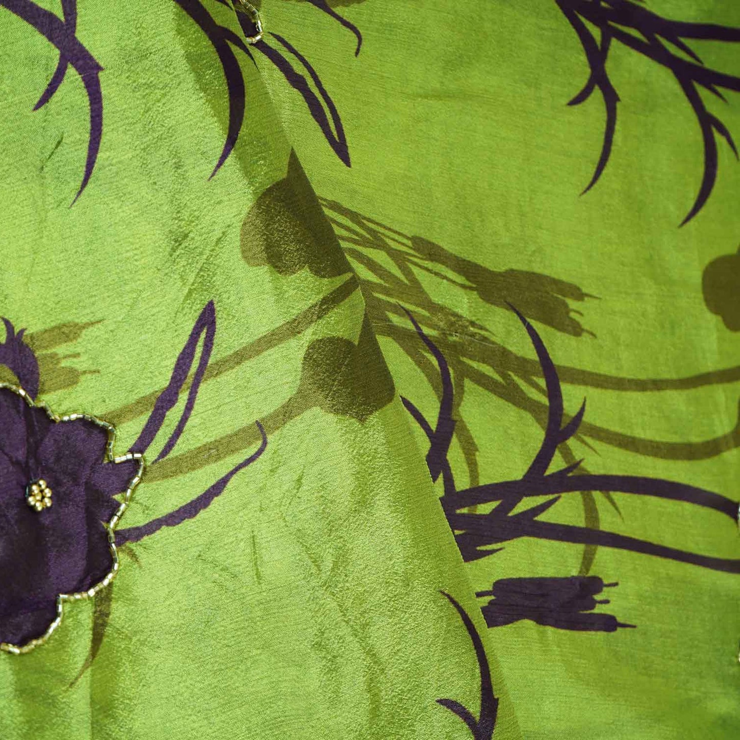 Light Green & Purple Floral hand embroidery Chinon Fabric MF-27532