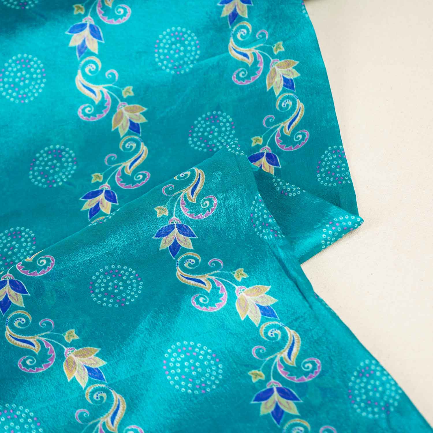 Teal Green Abstract Print Chinon Fabric NF-27564