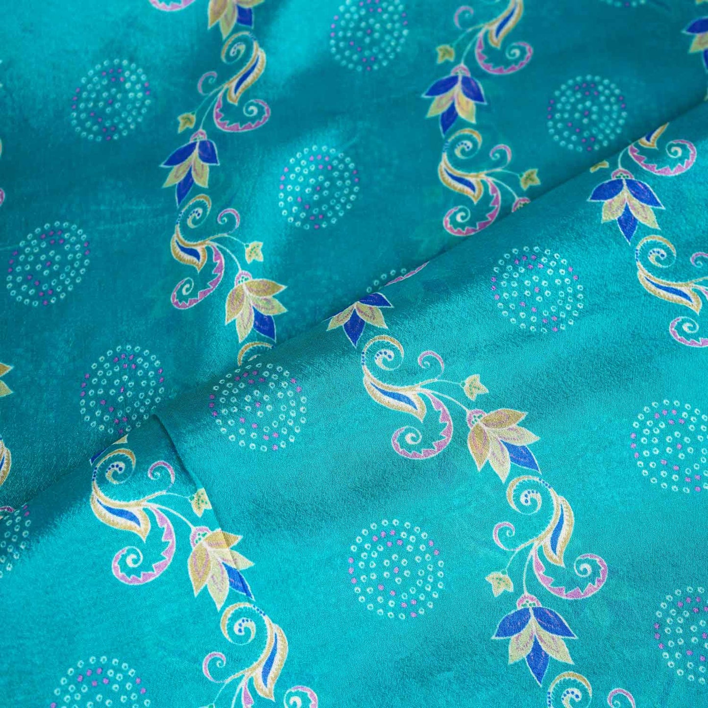 Teal Green Abstract Print Chinon Fabric NF-27564