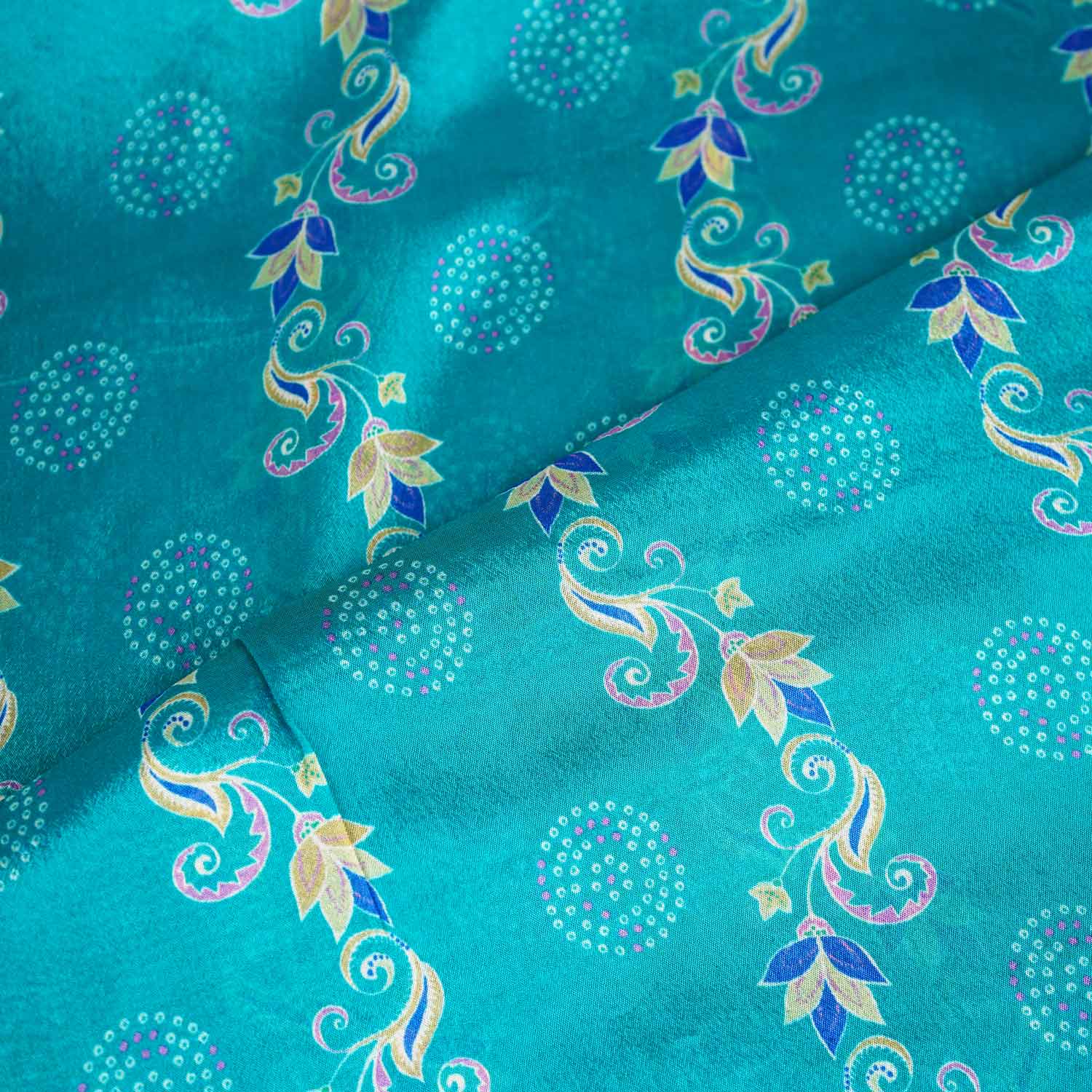 Teal Green Abstract Print Chinon Fabric NF-27564