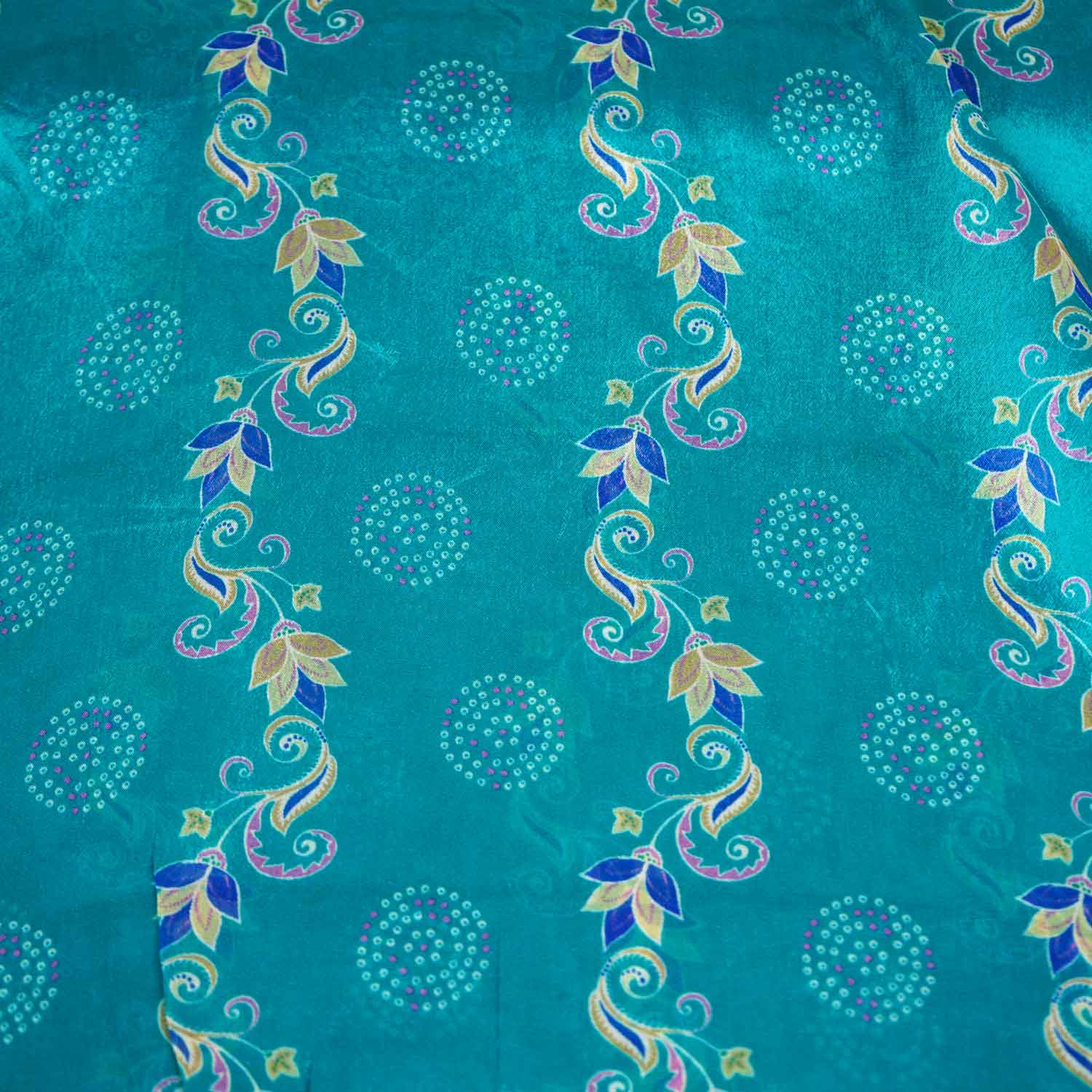 Teal Green Abstract Print Chinon Fabric NF-27564