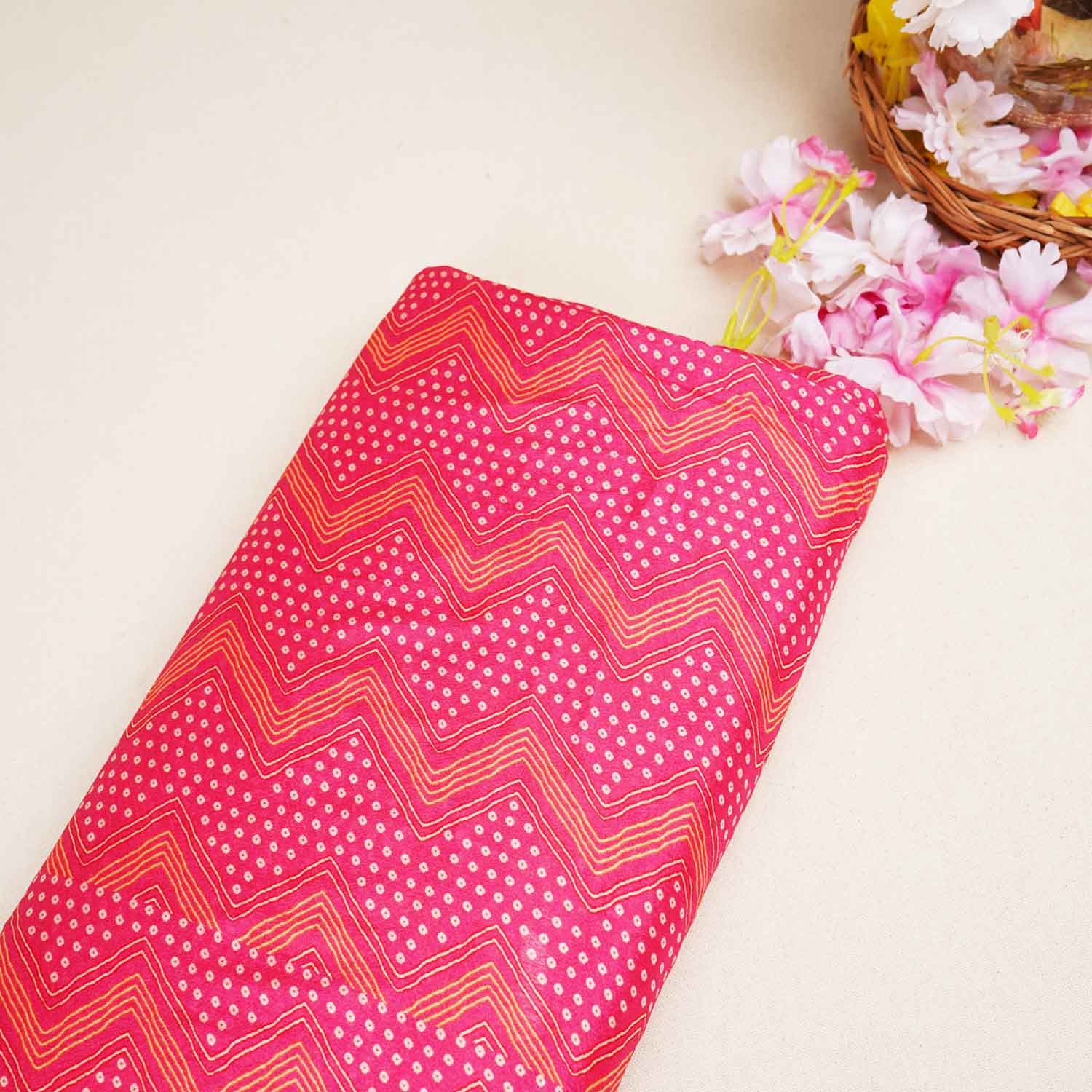 Pink Abstract Print Chinon Fabric NF-27565