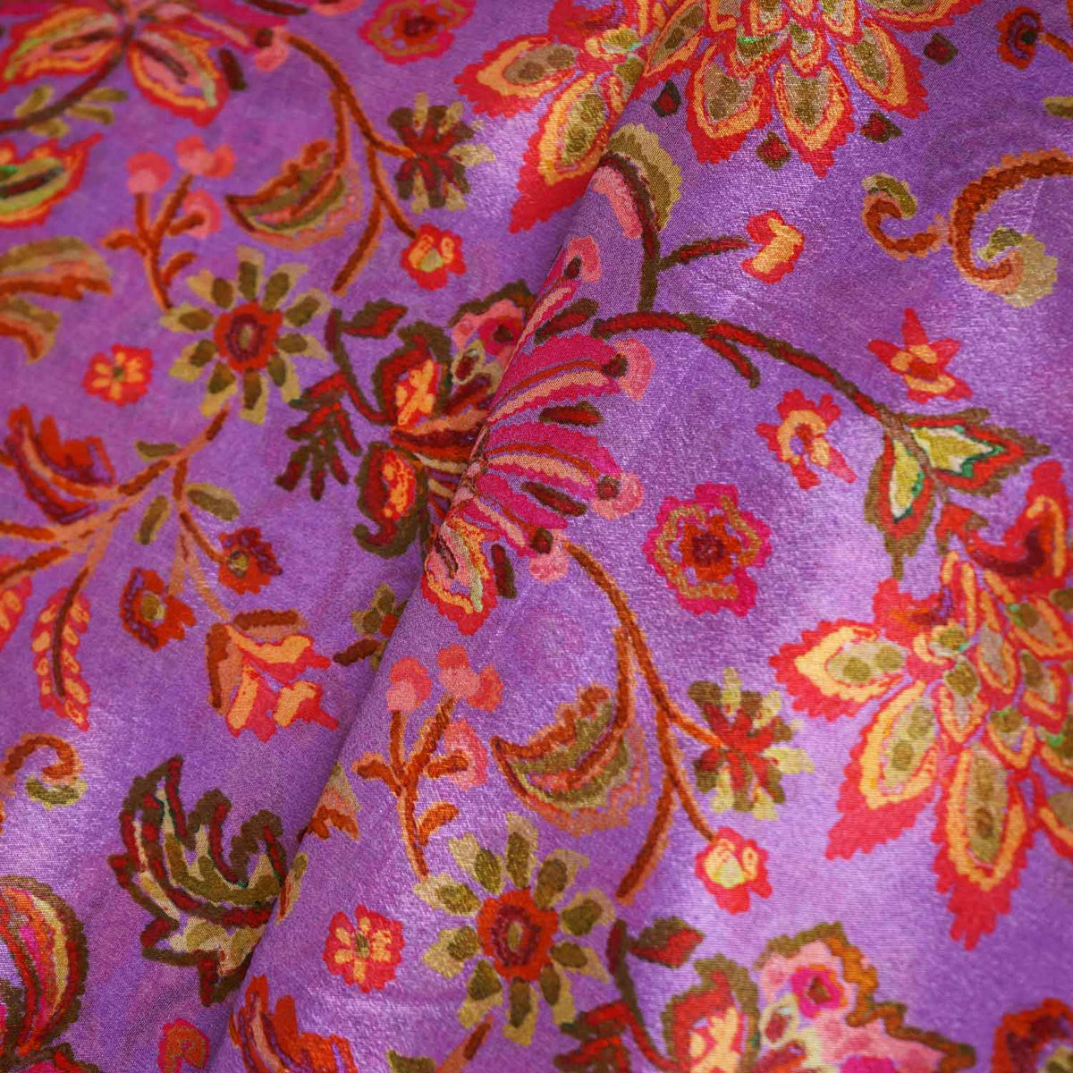 Purple Floral Print Chinon Fabric NF-27569
