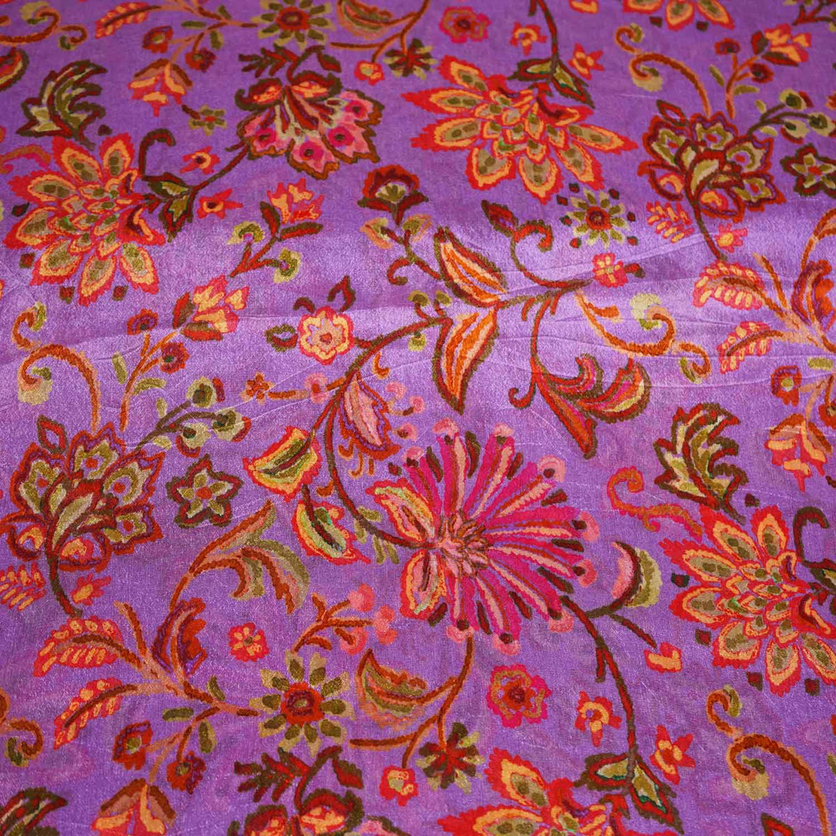 Purple Floral Print Chinon Fabric NF-27569