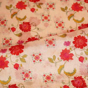 Peach Pink Floral Print Chinon Fabric NF-27570