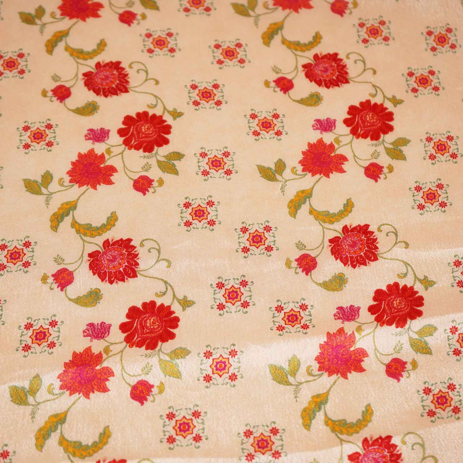 Peach Pink Floral Print Chinon Fabric NF-27570