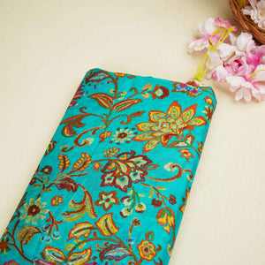 Teal Blue Floral Print Chinon Fabric NF-27572