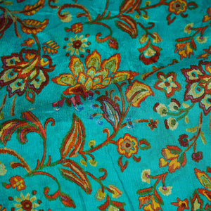 Teal Blue Floral Print Chinon Fabric NF-27572