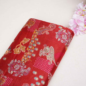 Maroon Paisley Floral Print Chinon Fabric NF-27573