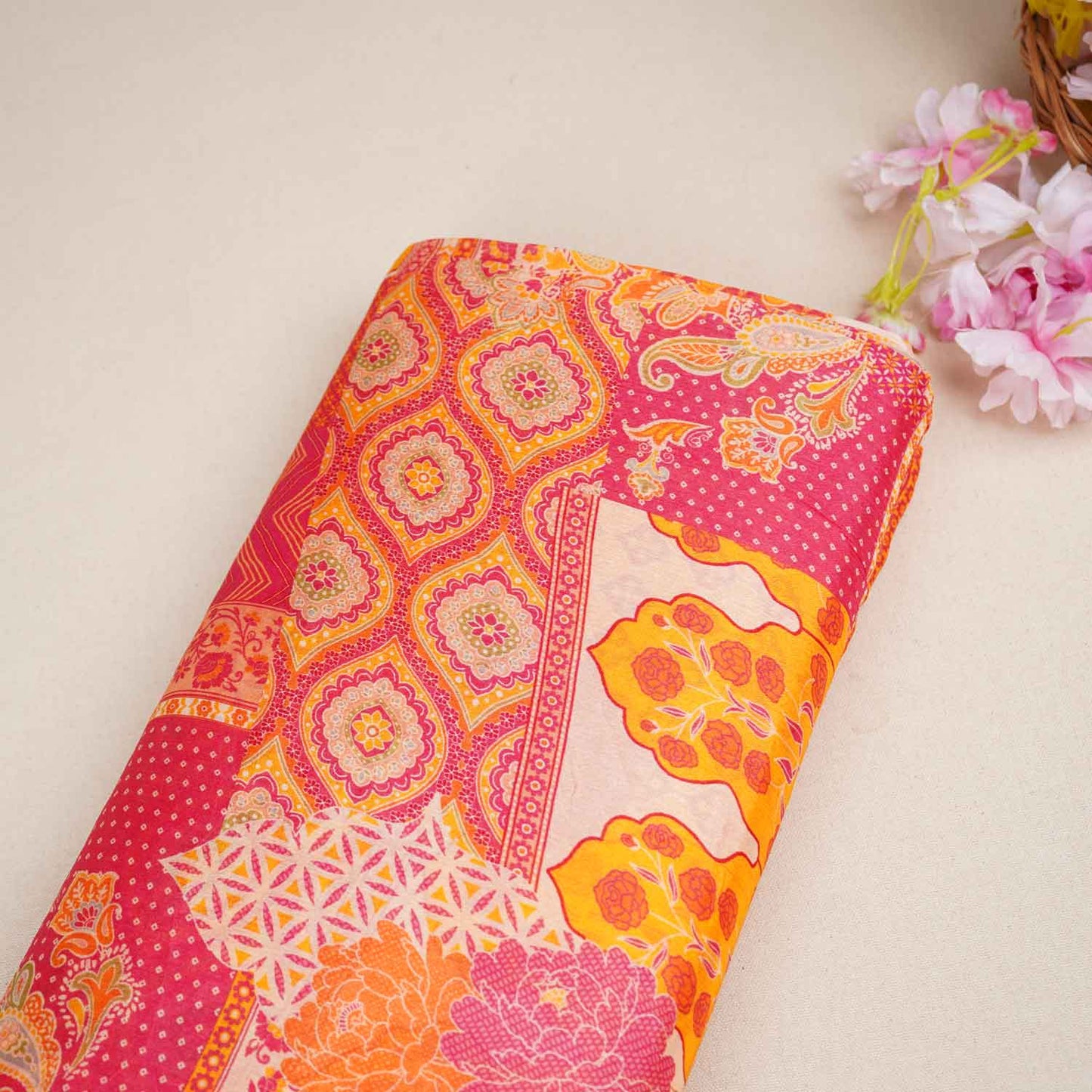 Multicolour Traditional Print Chinon Fabric NF-27574
