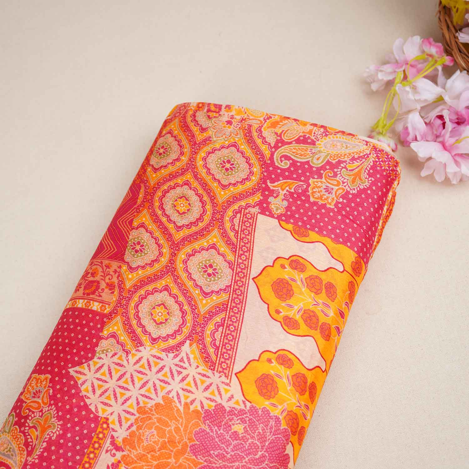 Multicolour Traditional Print Chinon Fabric NF-27574