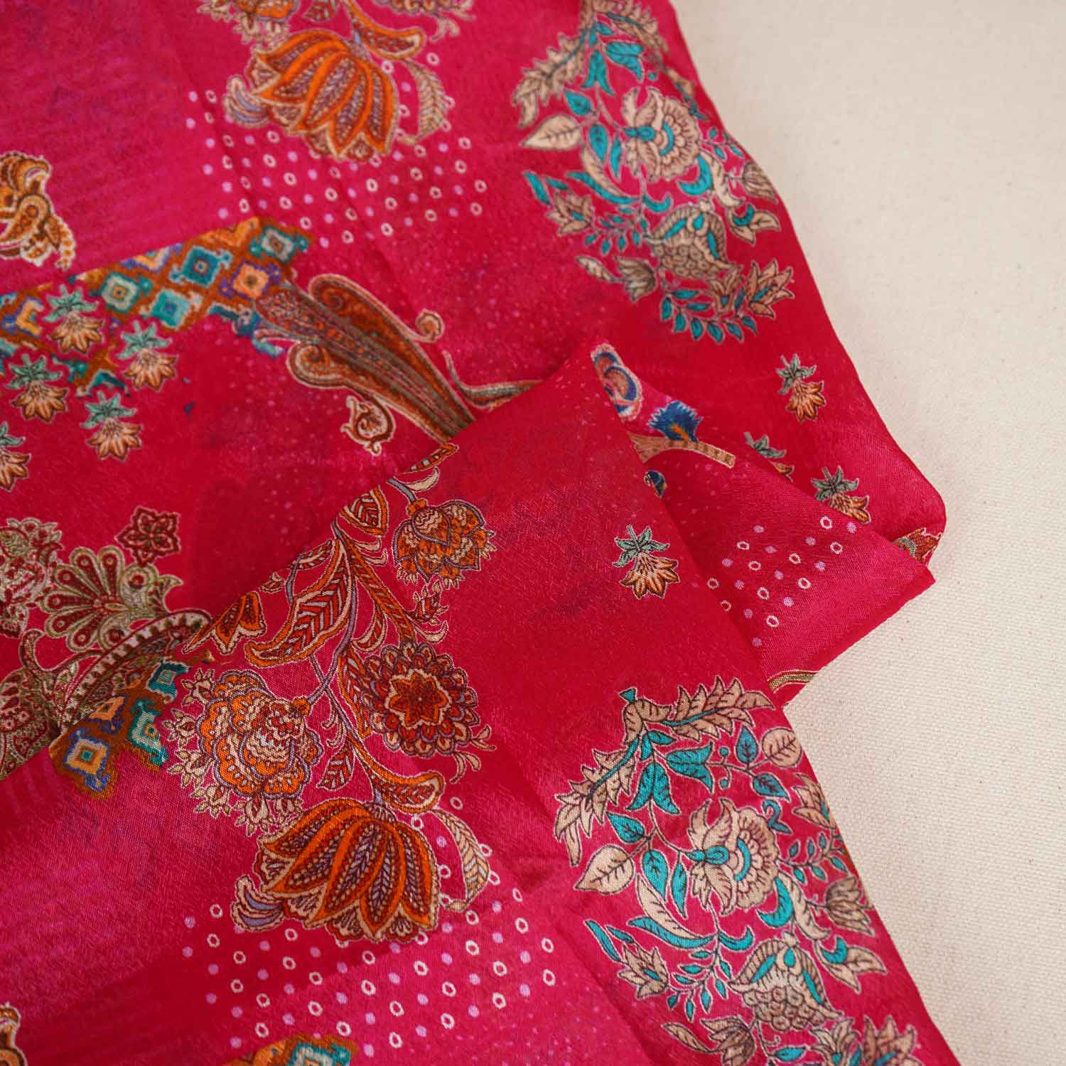 Magenta Pink Paisley Floral Print Chinon Fabric NF-27575