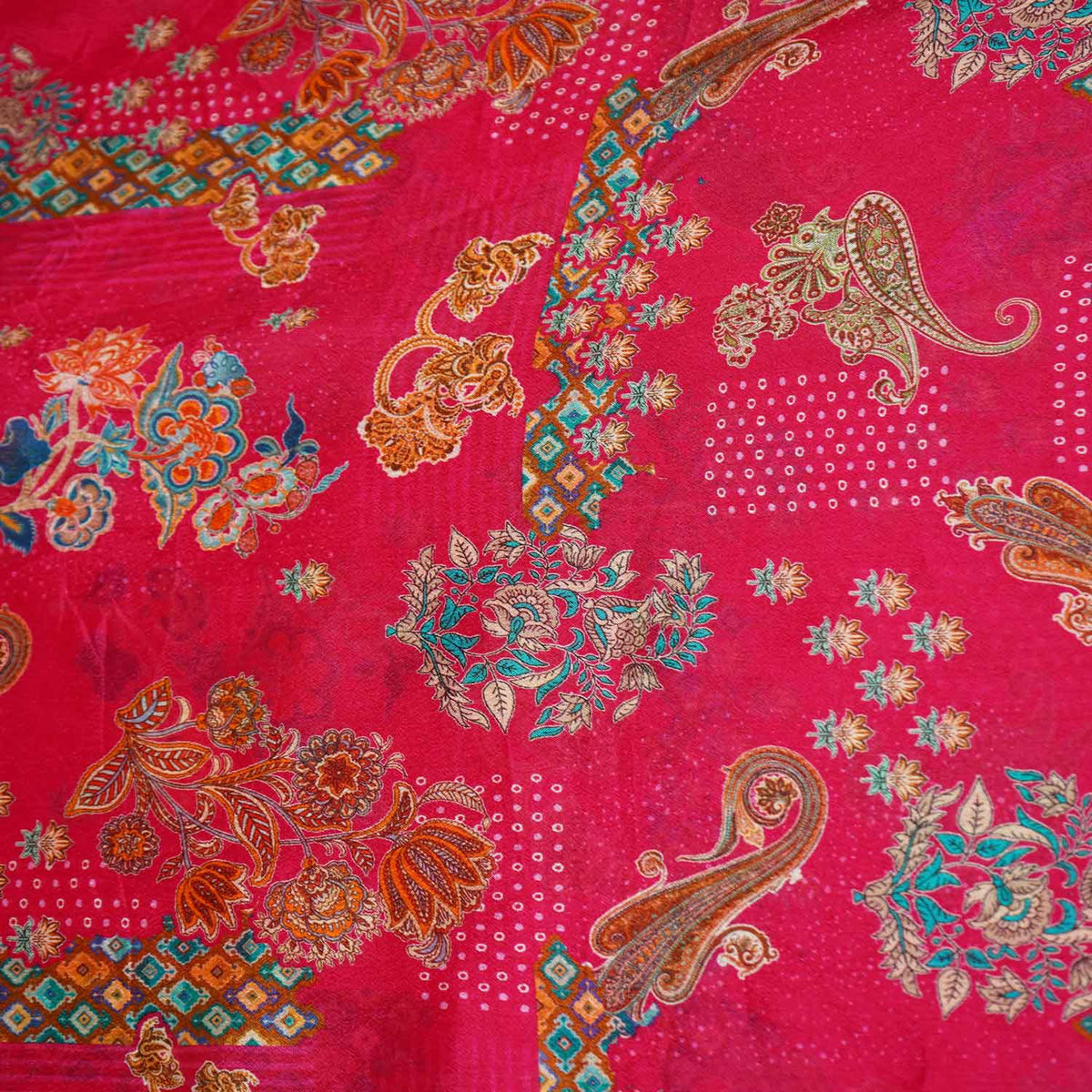 Magenta Pink Paisley Floral Print Chinon Fabric NF-27575