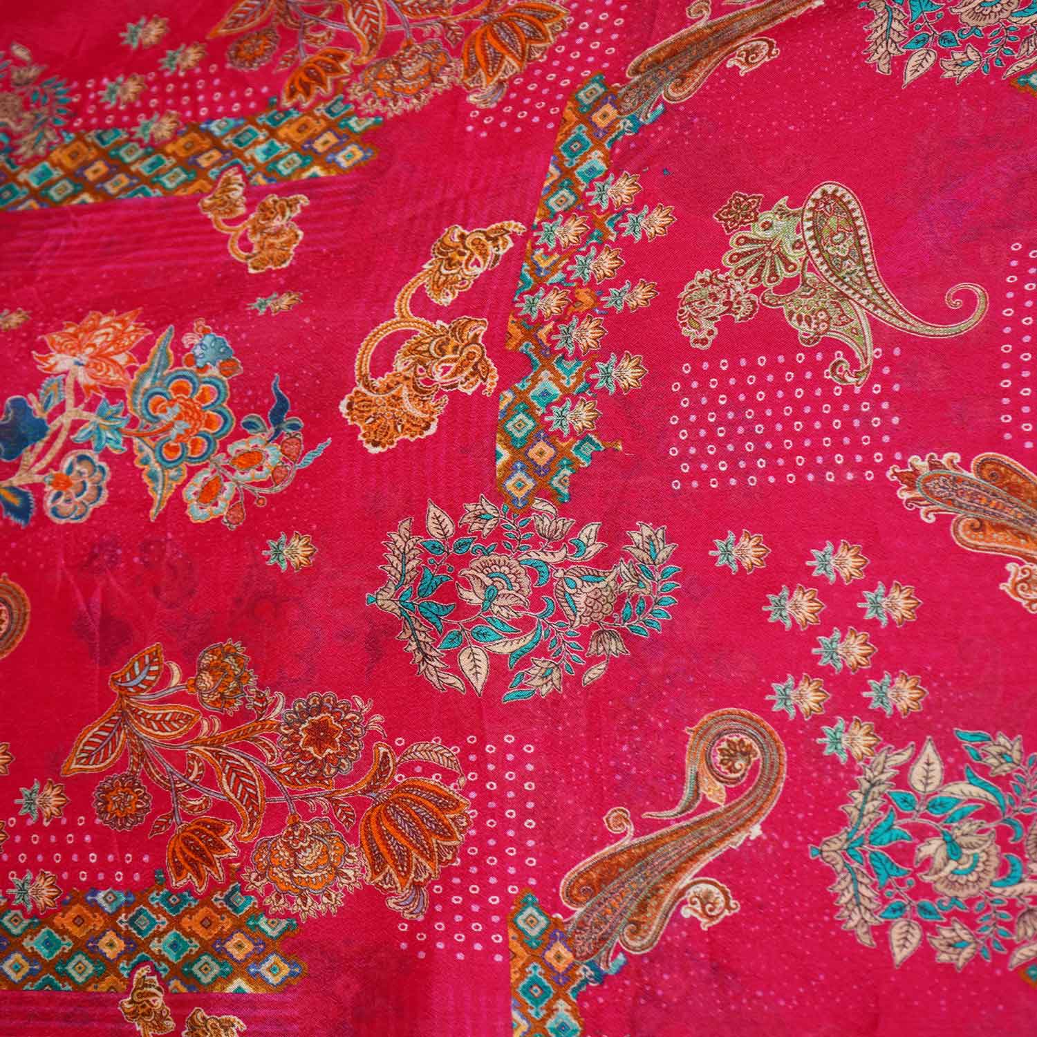 Magenta Pink Paisley Floral Print Chinon Fabric NF-27575