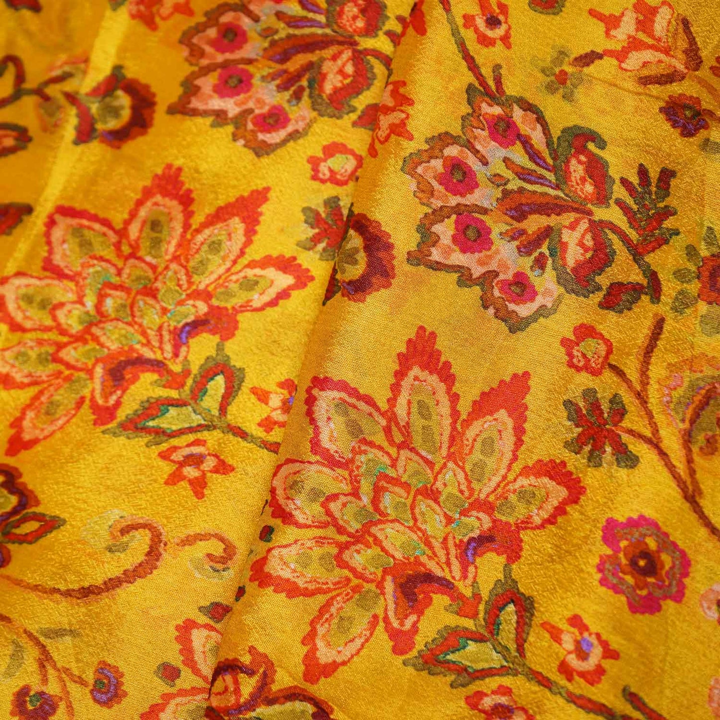 Lime Green Floral Print Chinon Fabric NF-27576