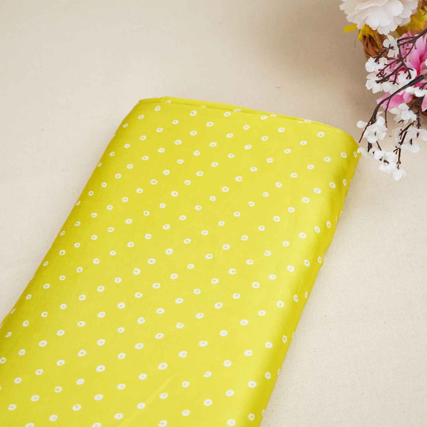 Parrot Green Bandhani Print Modal Satin Fabric SF-27578