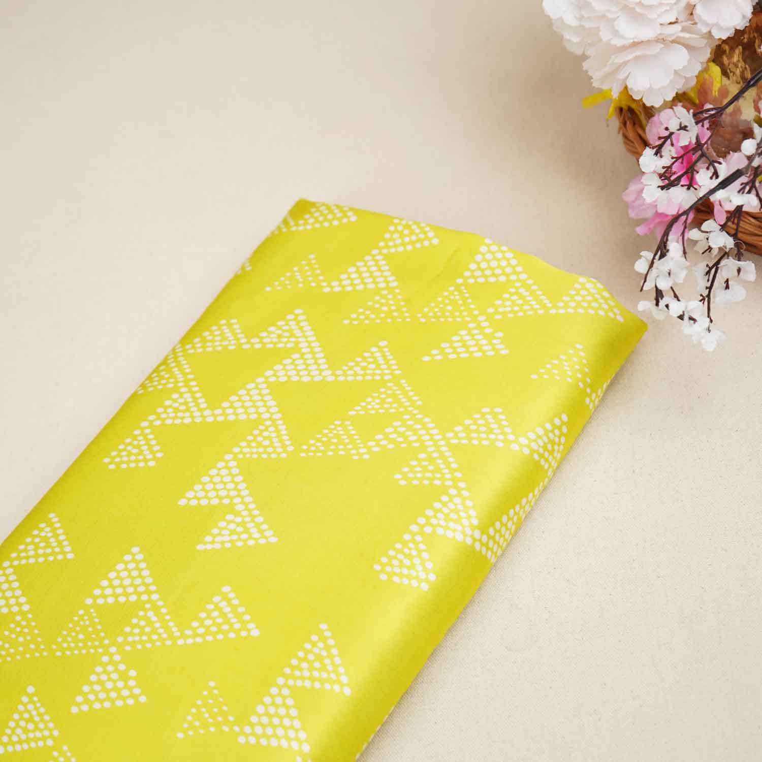 Parrot Green Tropical Print Modal Satin Fabric SF-27579