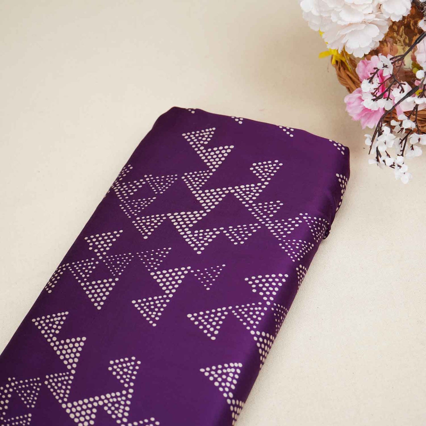 Purple Tropical Print Modal Satin Fabric SF-27583