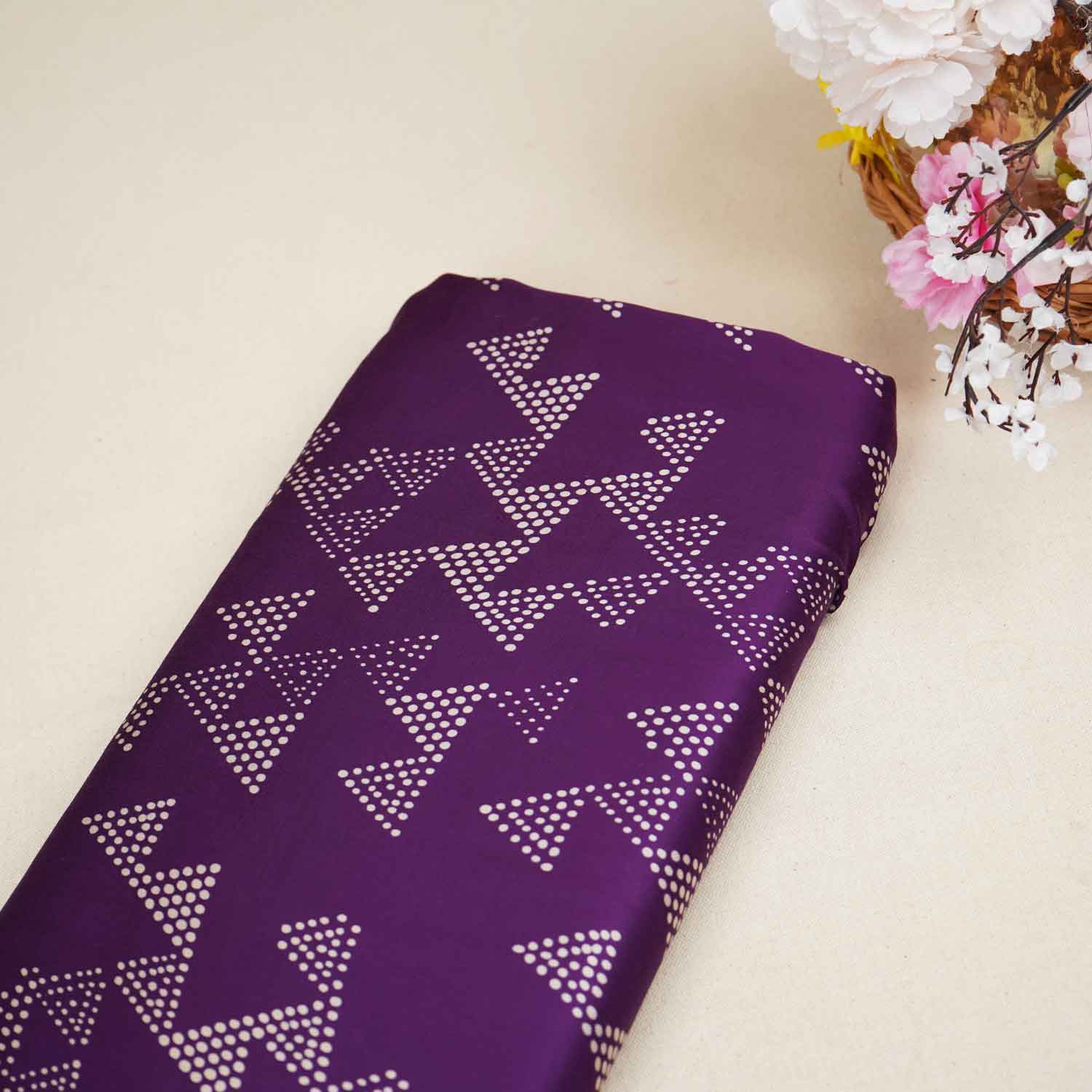 Purple Tropical Print Modal Satin Fabric SF-27583