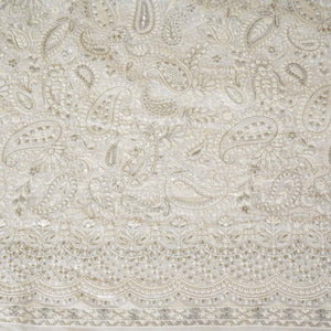 Off White Paisley Sequins Embroidery Chikankari Georgette Fabric DR-28276 - TradeUNO