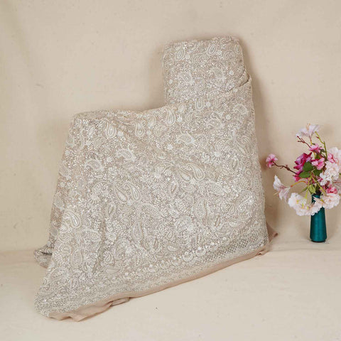 Beige Paisley Sequins Embroidery Chikankari Georgette Fabric DR-28277