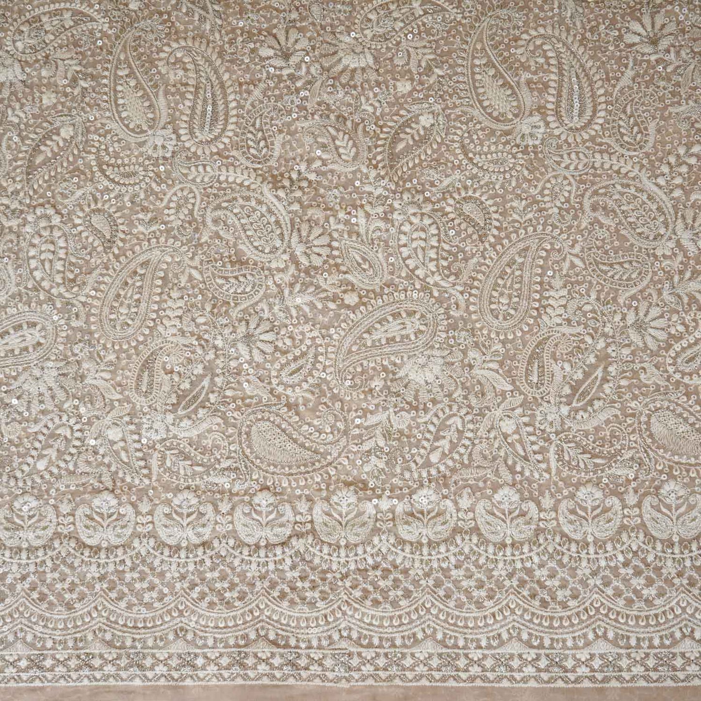 Beige Paisley Sequins Embroidery Chikankari Georgette Fabric DRAJ-28277