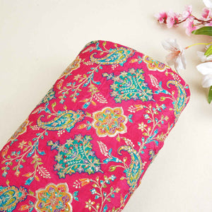 Pink With Multicolour Floral Zari Embroidery Crepe Fabric VPC-27792