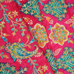 Pink With Multicolour Floral Zari Embroidery Crepe Fabric VPC-27792