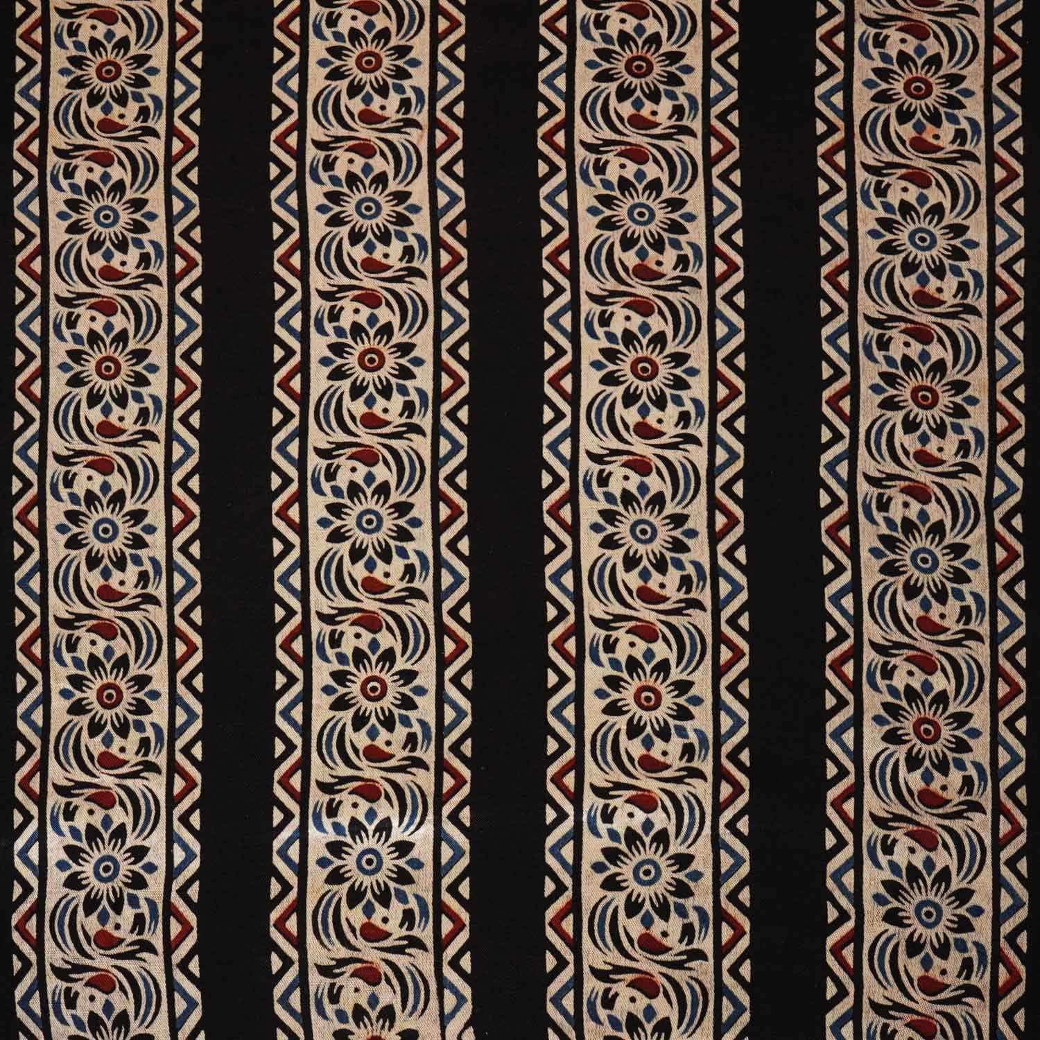 Black Ajrakh Print Mashru Silk Fabric IA-27798