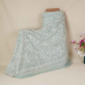 Sea Green Paisley Sequins Embroidery Chikankari Georgette Fabric DR-28278 - TradeUNO