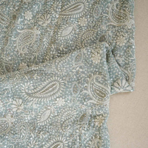 Sea Green Paisley Sequins Embroidery Chikankari Georgette Fabric DR-28278 - TradeUNO