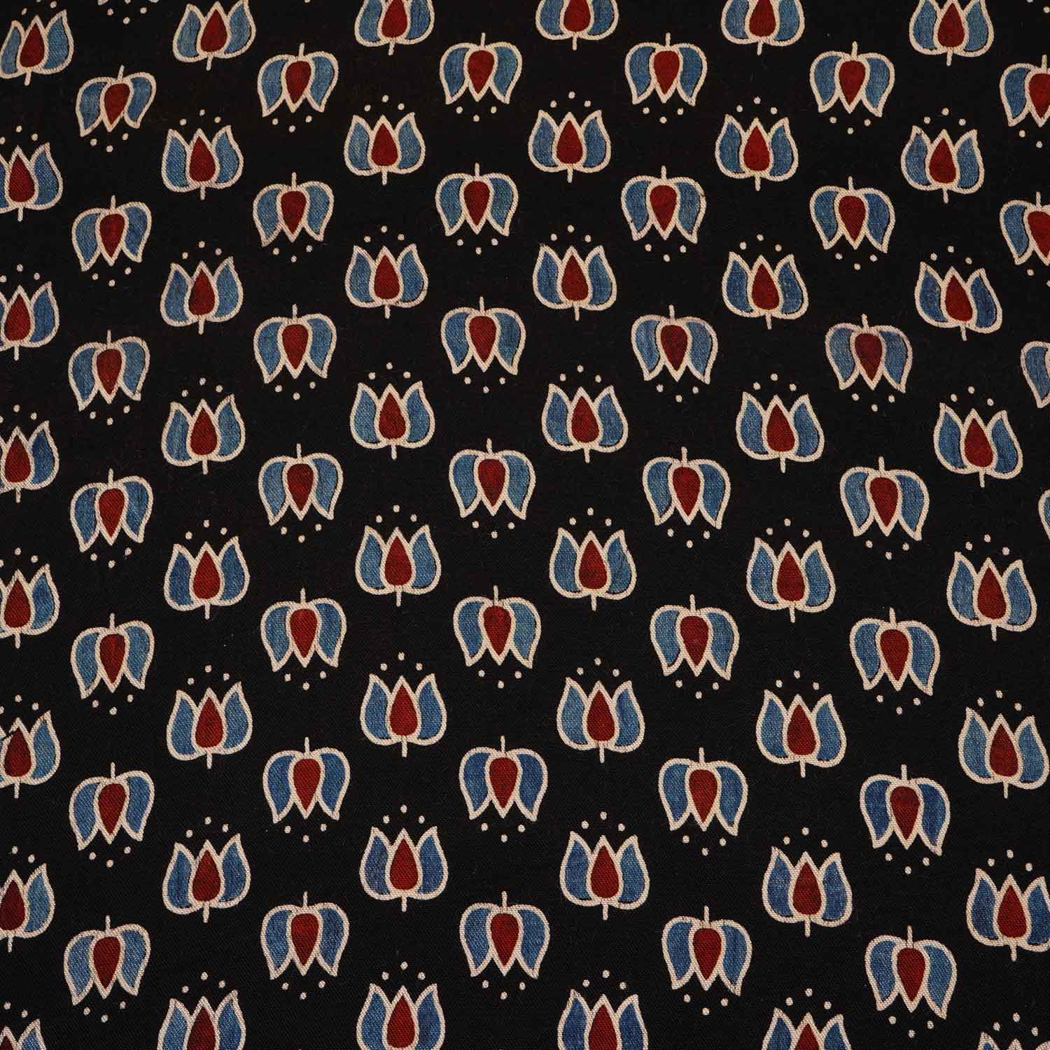 Black Ajrakh Print Mashru Silk Fabric IA-27801