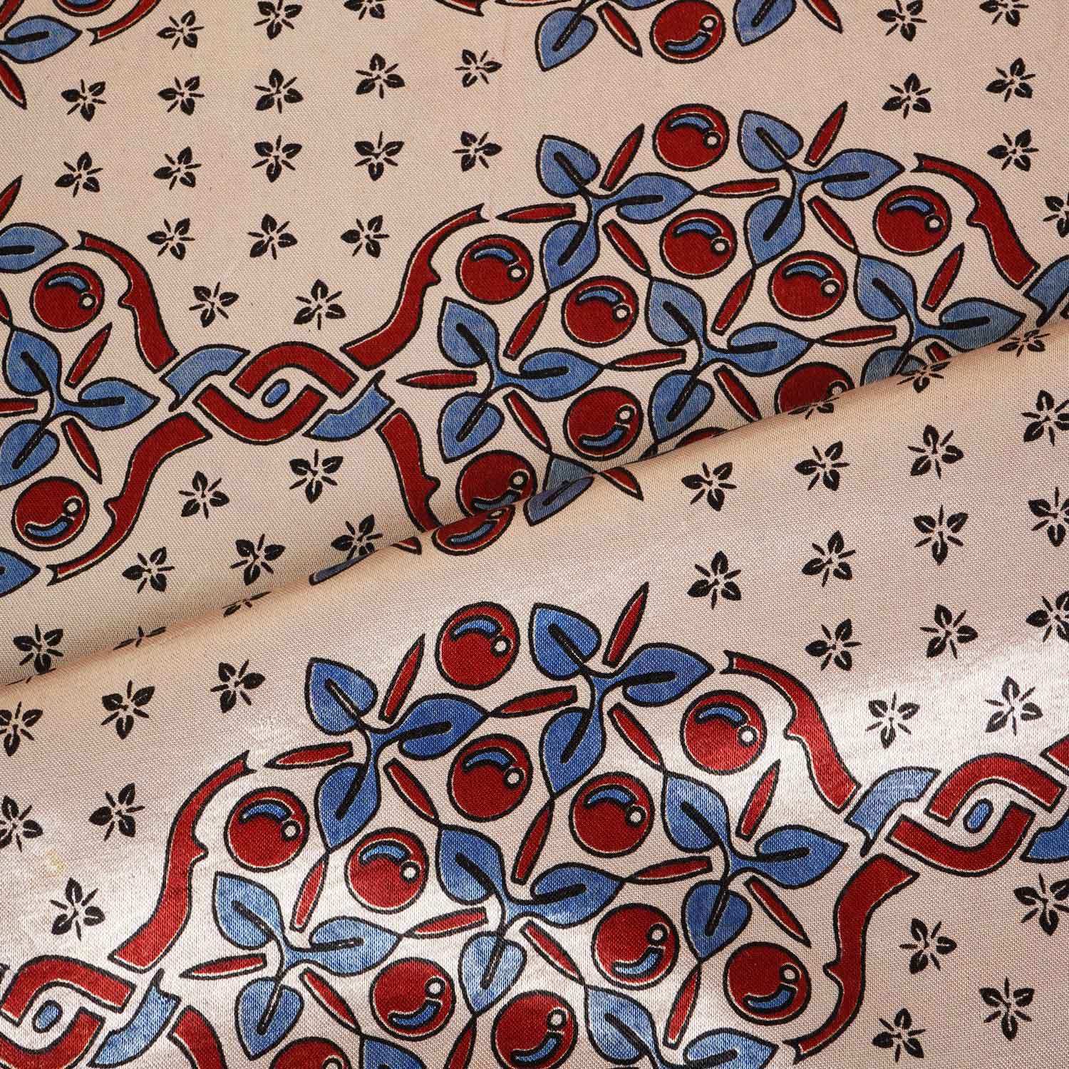 Beige Ajrakh Print Mashru Silk Fabric IA-27803